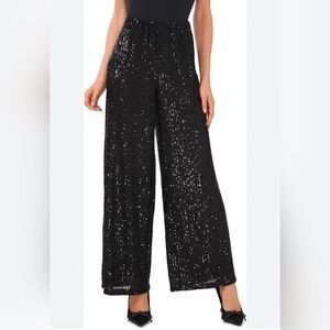 NWT CeCe Black Sequin Pull-On Wide-Leg Pants